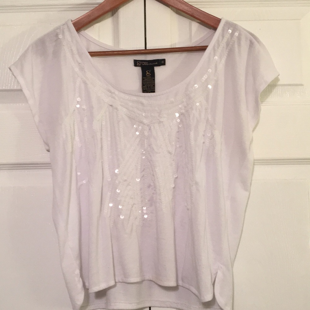 White sparkle shorty top